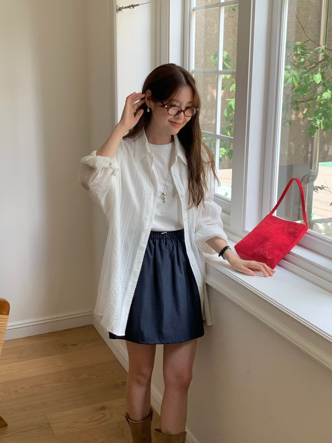 Korean APM Collection Stripe White Blouse (Instock)