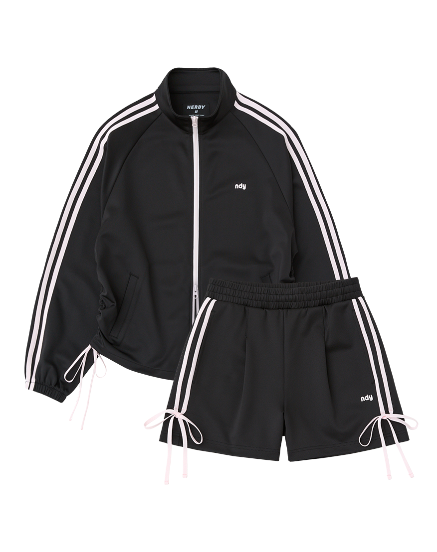 Korean Nerdy Collection 2pcs RIBBON TRACK SHORTS BLACK SET (Instock)