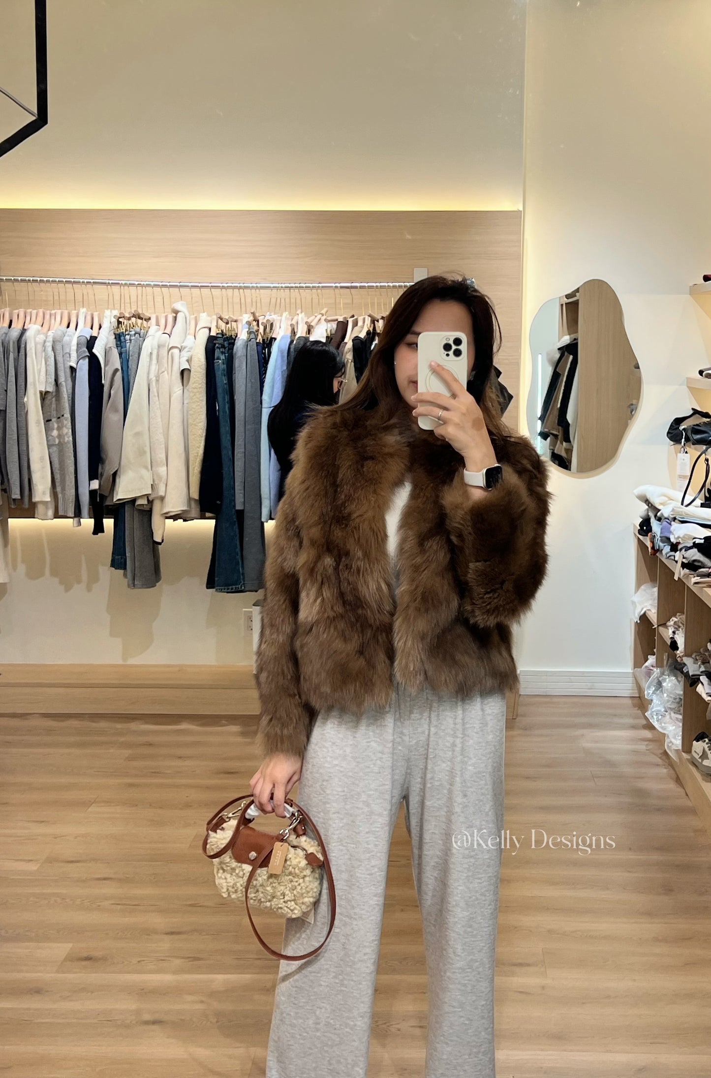 Kelly Designs Brown Fox Fur Jacket with High Neck (Instock)