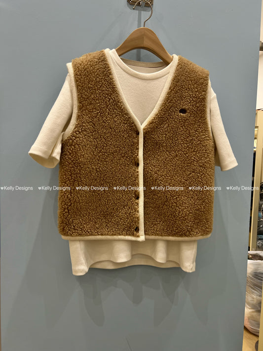 Korean APM Collection Fuzzy V Neck Vest (Instock)