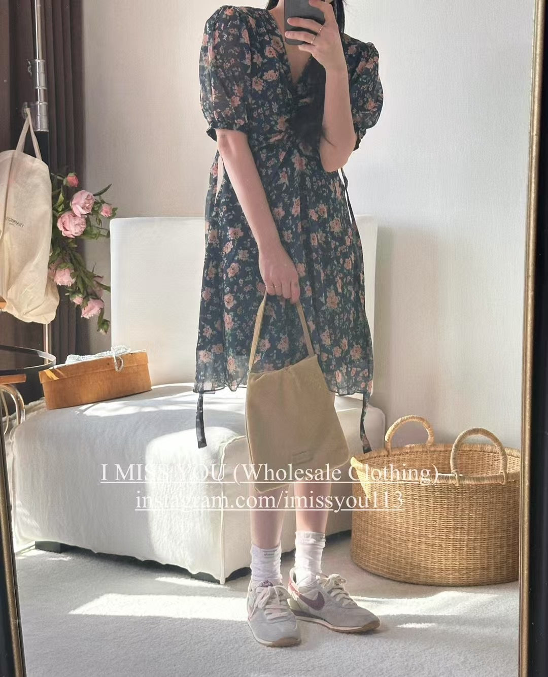 Korean APM Collection I Miss You Navy Flower Dress (Instock)