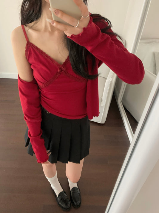 Kelly Designs Red Cami Top and Cardigan Set (Instock)