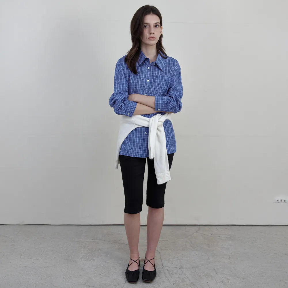 Korean Collection Mellow Check Shirt – Dusty Blue (Instock)