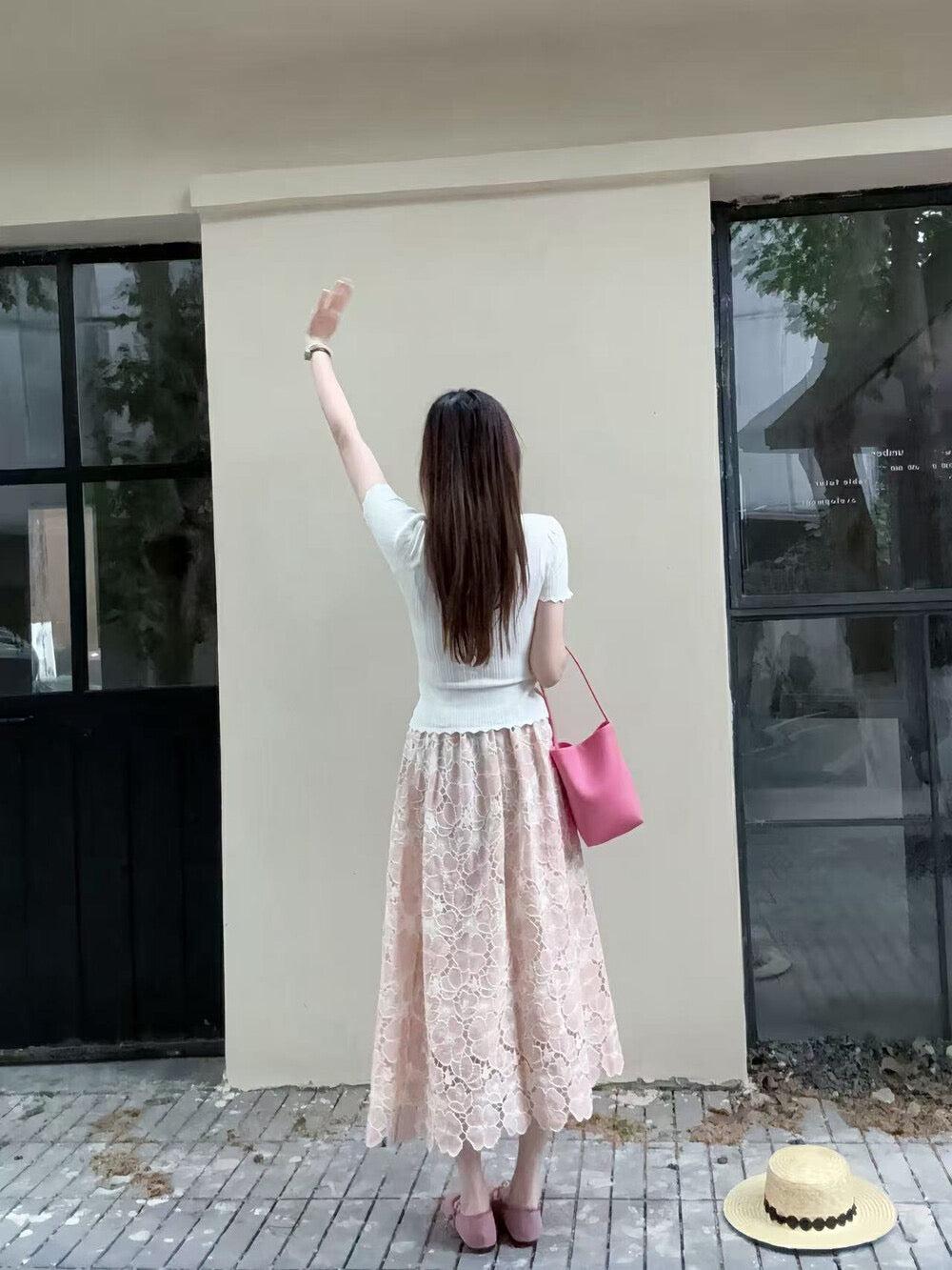 Kelly Designs Flowers Skirt & White U Neck Top (Instock)