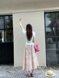 Kelly Designs Flowers Skirt & White U Neck Top (Instock)