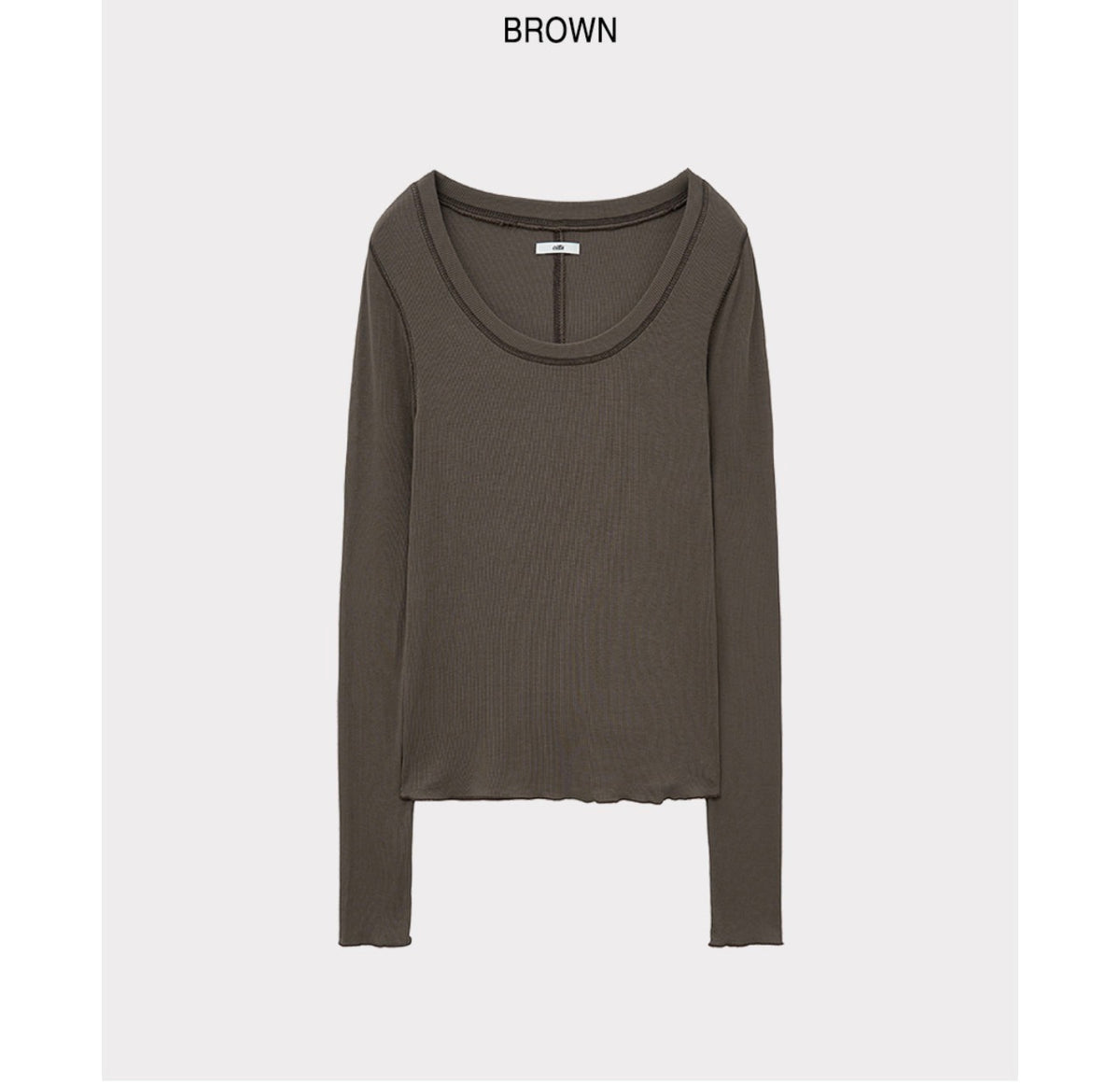 Korean Soft U-Neck Contrast Stitch Long Sleeve Top – 7 Colors (Instock)