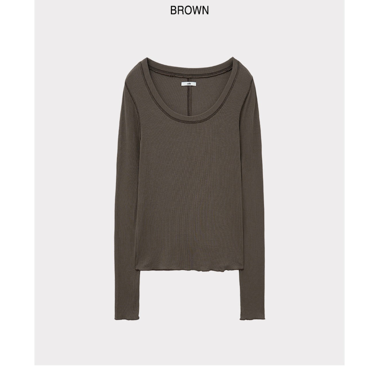 Korean Soft U-Neck Contrast Stitch Long Sleeve Top – 7 Colors (Instock)