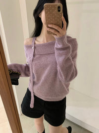 Kelly Designs 95.8% Wool Asymmetric Off-Shoulder Knit Sweater (Instock)