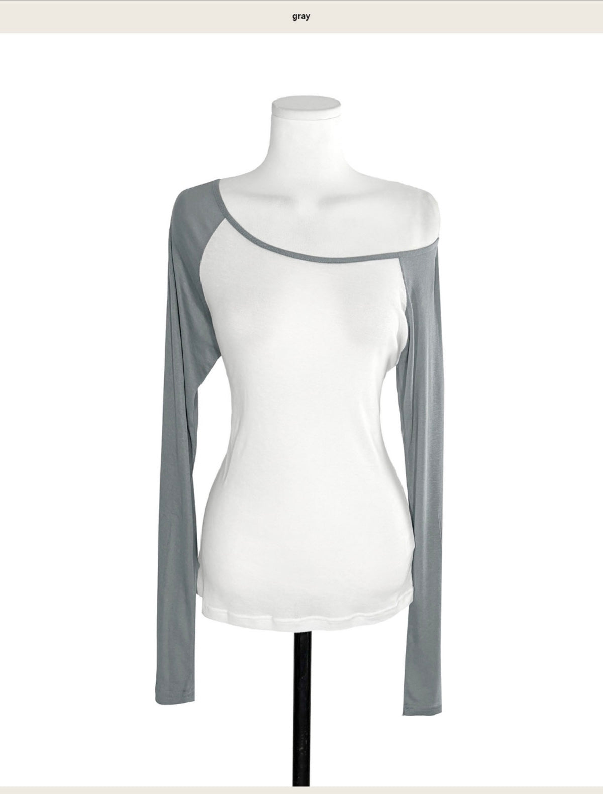 Korean Asymmetric Off-Shoulder Contrast Long Sleeve Top - 4 Colors (Instock)