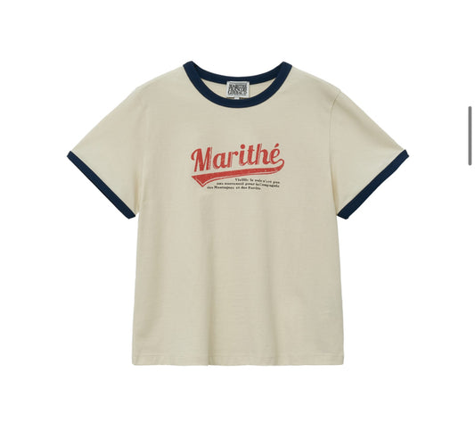 Marithe _W Vintage Baseball Ringer Tee Ivory (Preorder)