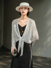 Kelly Designs Mulberry Silk Sheer Tie-Front Cardigan – Lightweight Sun Protection Cover-Up (Instock)