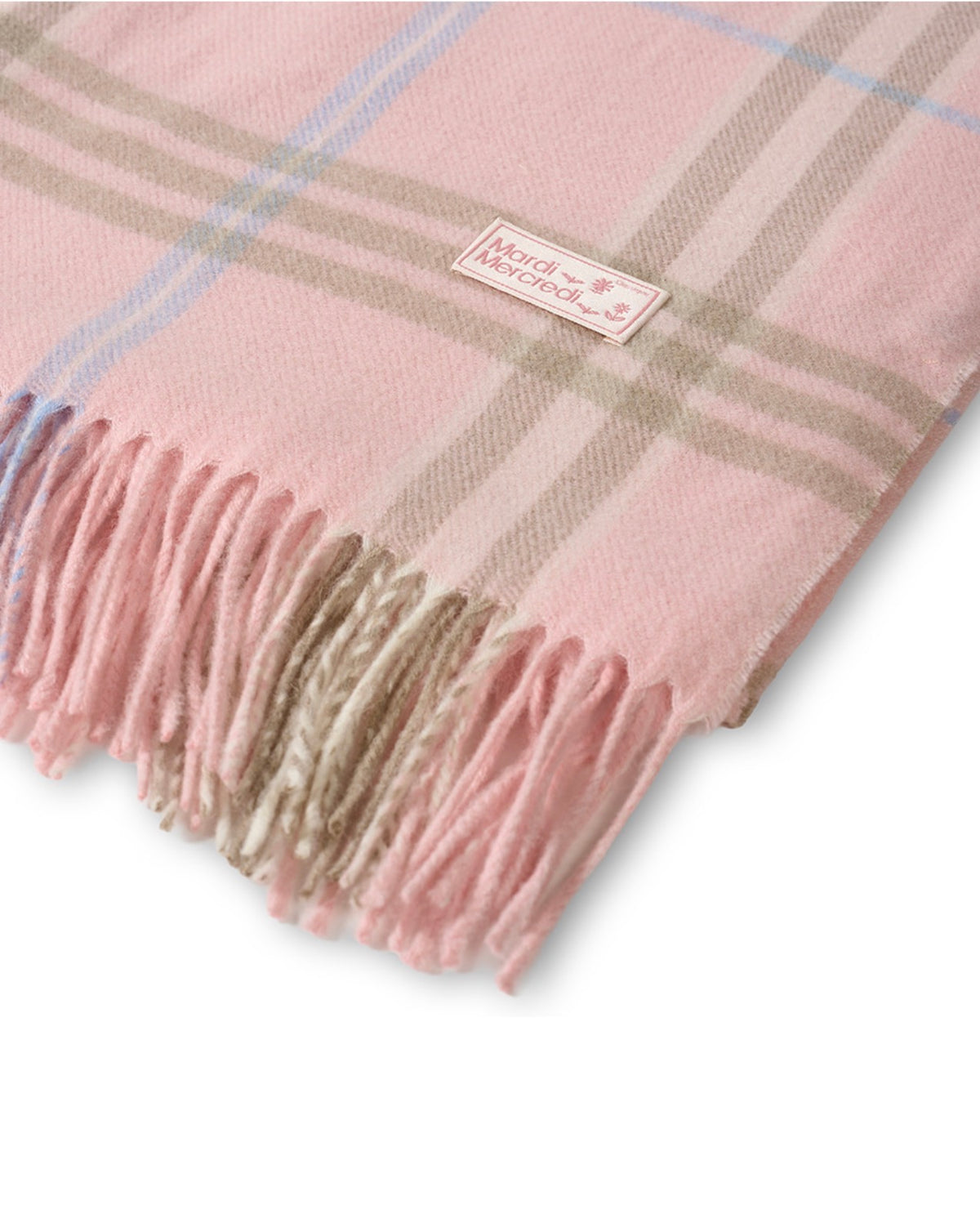 Mardi Mercredi Wool Check Muffler Scarf – Pink/Contain Mardi Gift Box (Instock)