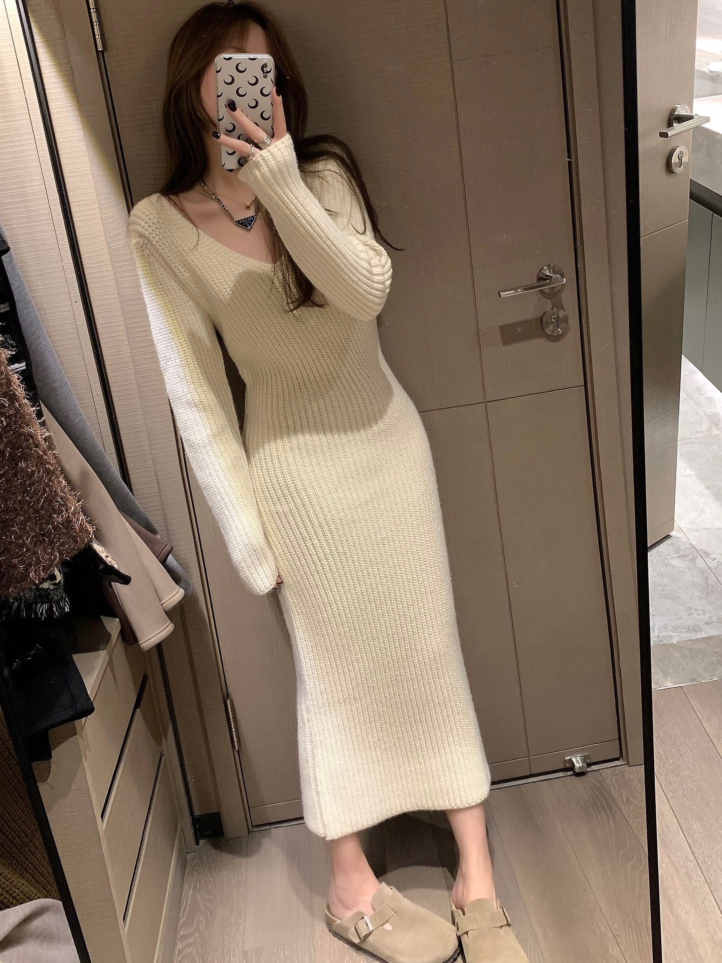 Kelly Designs V-Shape Long Beige Dress(Instock)