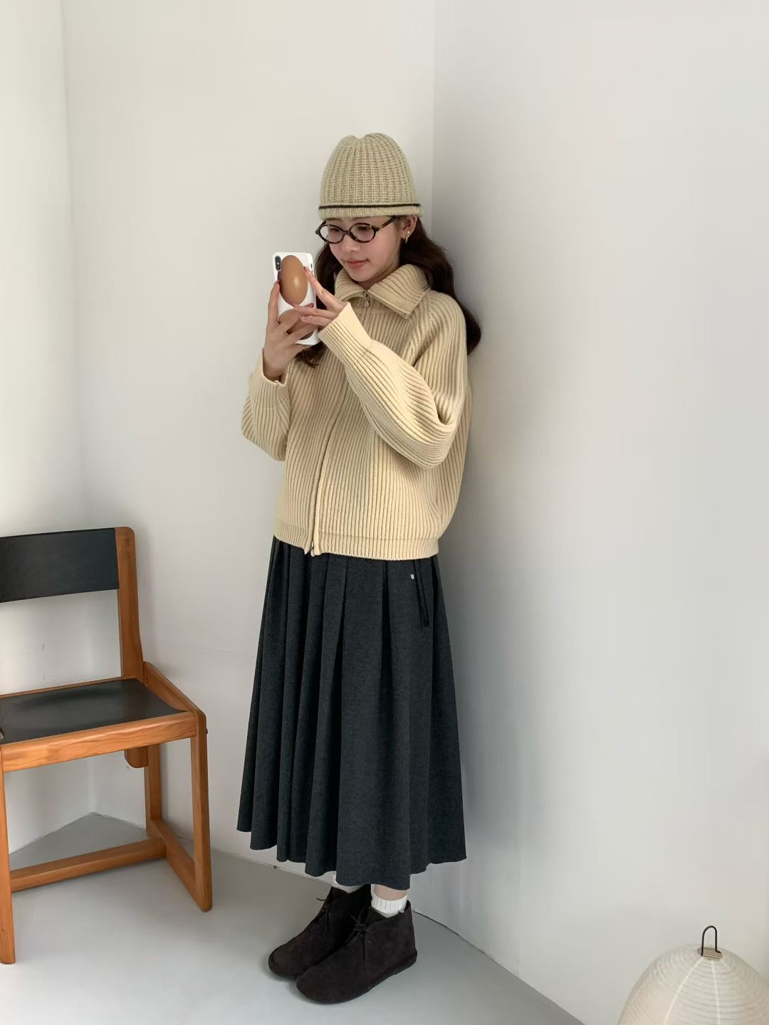 Korean APM Collection EGG PREMIUM CASHMERE SUPER FINE MERINO WOOL Zip Up Yellow Cardigan (2-3 weeks)