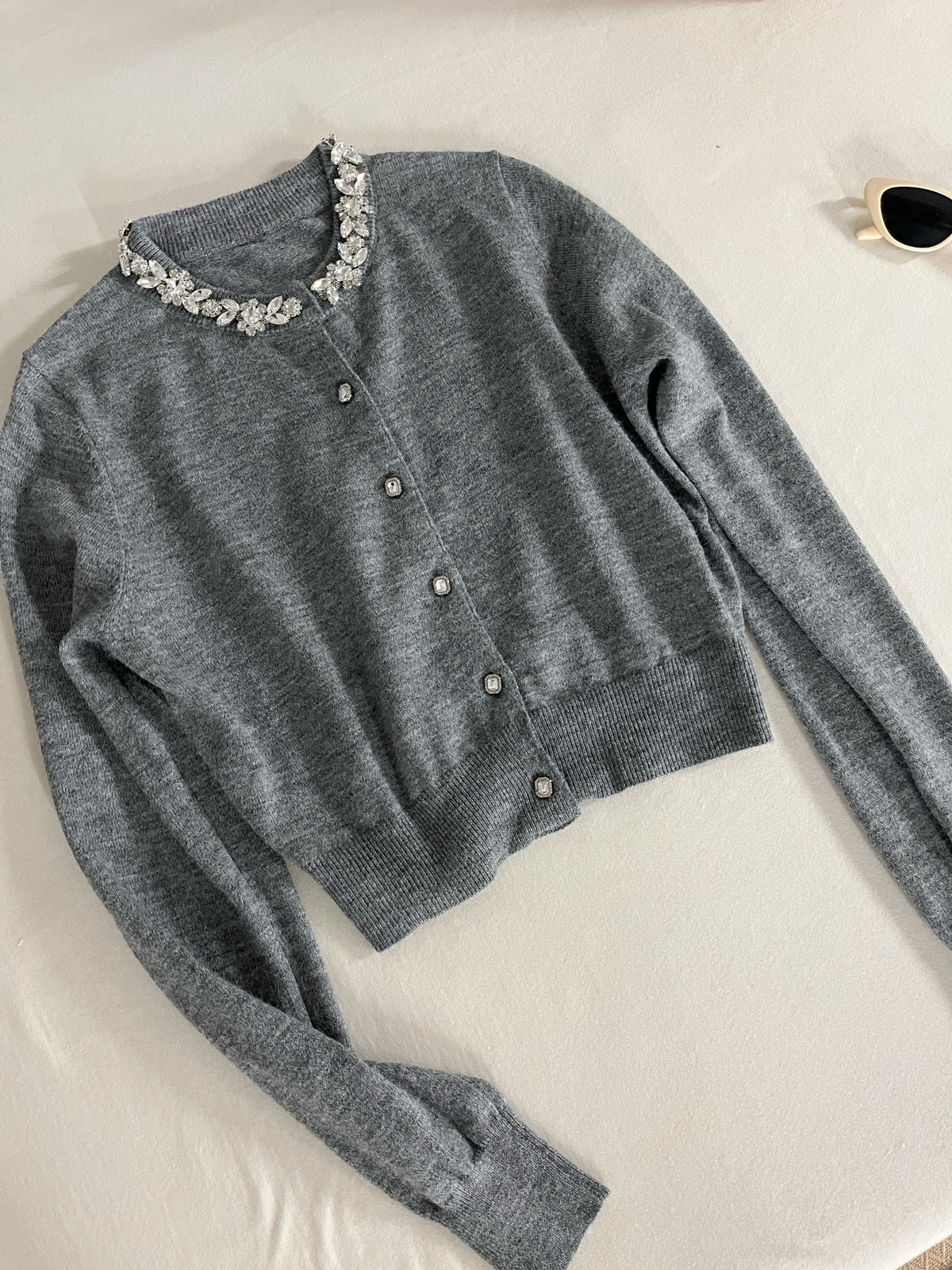 Kelly Designs Crystal Round Neck Grey Cardigan (Instock)