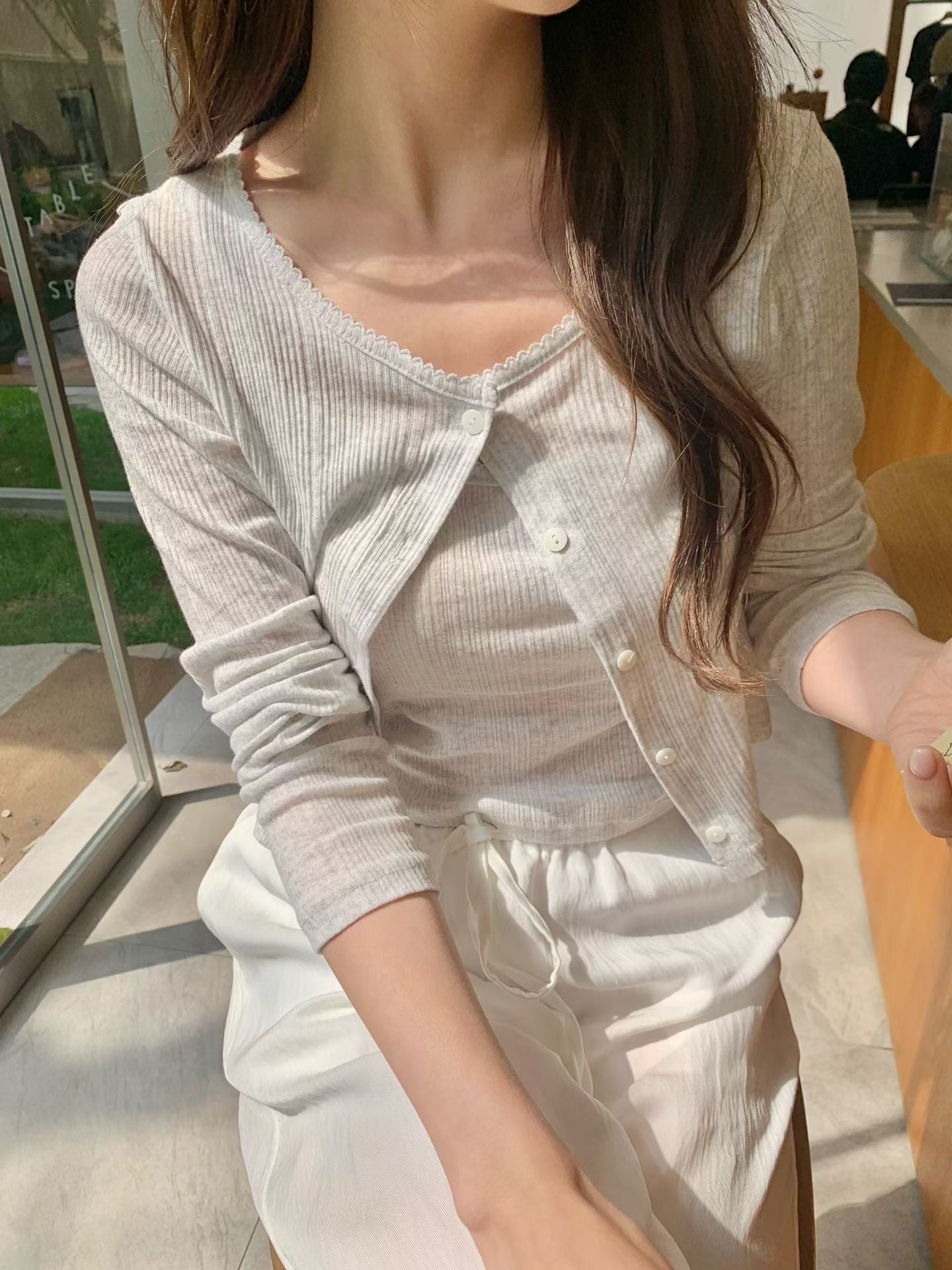 Korean Apm Collection Vegetable Rone Cardigan + Rone Sleeveless Top Set (Instock)