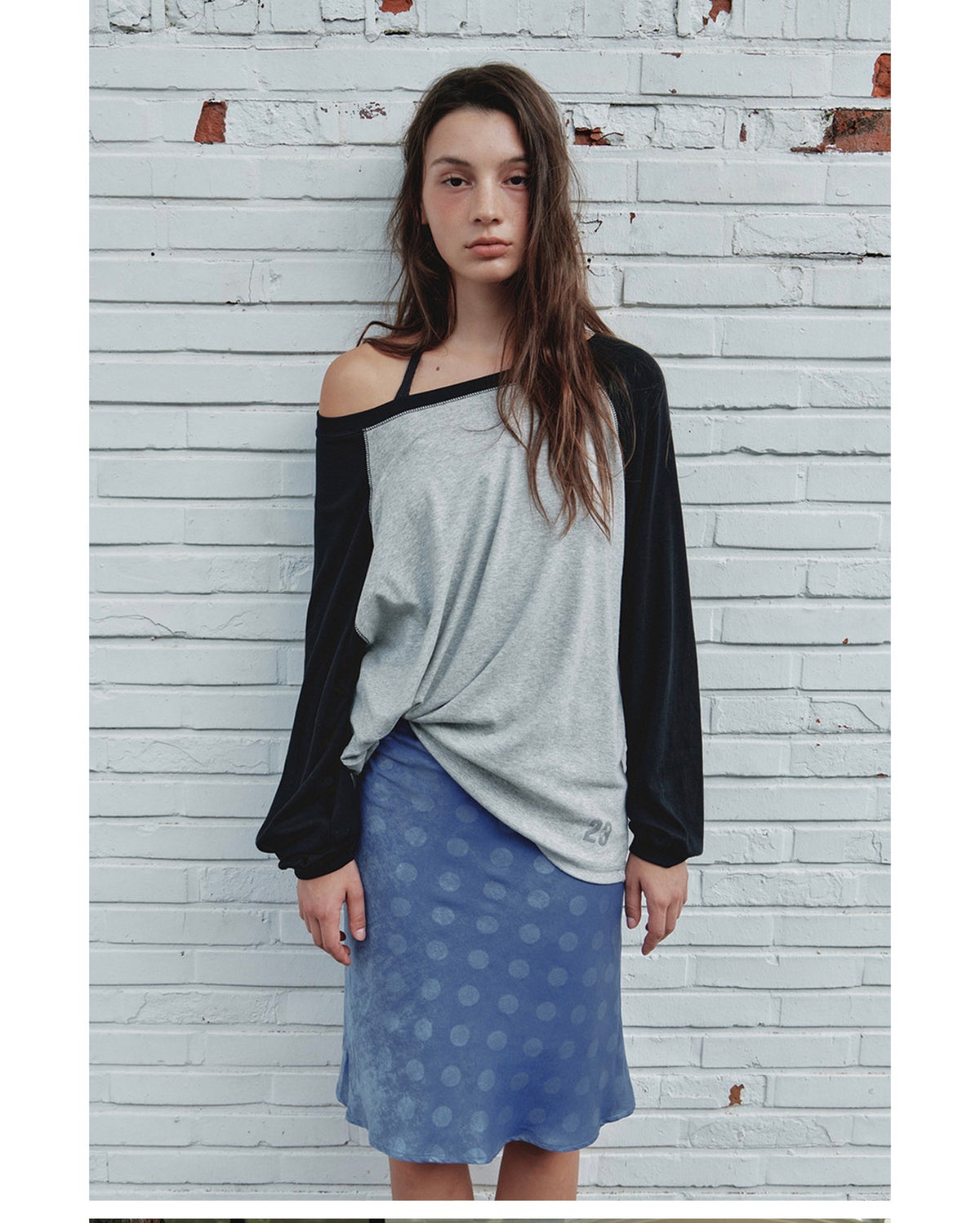 Korean CITTA Number 23 Raglan Off-Shoulder T-Shirt - Black (Instock)