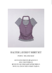 Rolarola HALTER LAYERD T-SHIRT SET PU+M/GY（Instock）