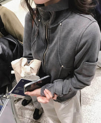 Korean Collection Washed Charcoal Two-Way Zip Jacket (Instock)