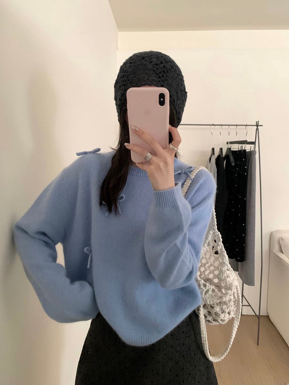 Kelly Designs Raccoon Wool Bow Knit Pullover - Red/Blue (Instock)