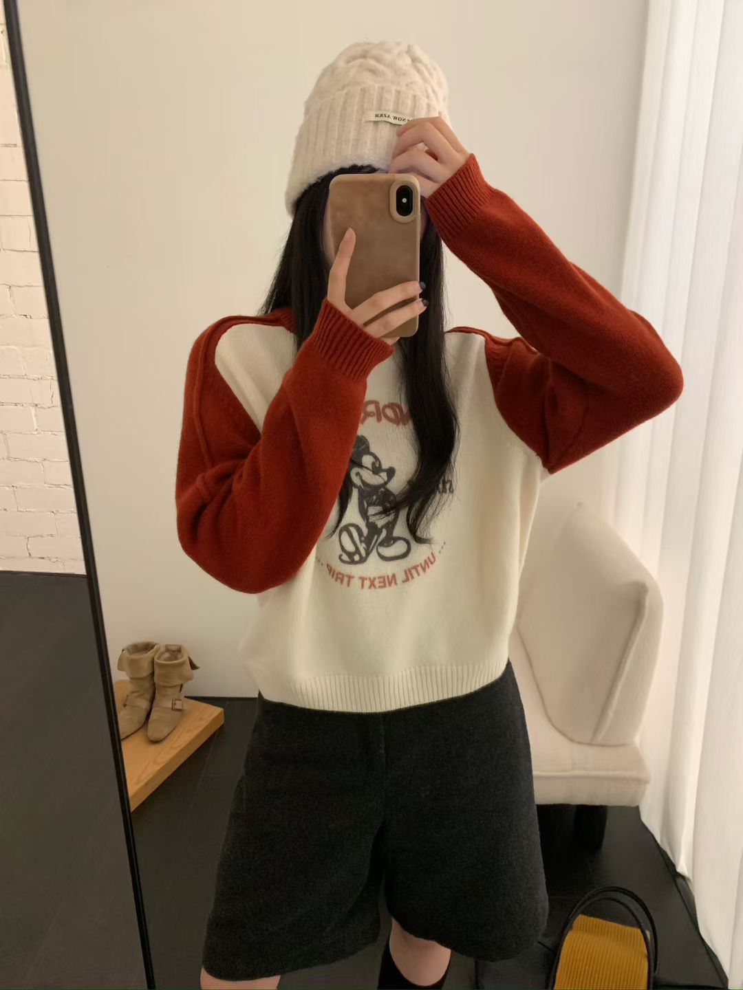 Kelly Designs Color-Block Raglan Sleeve Mickey Knit Sweater (Instock)