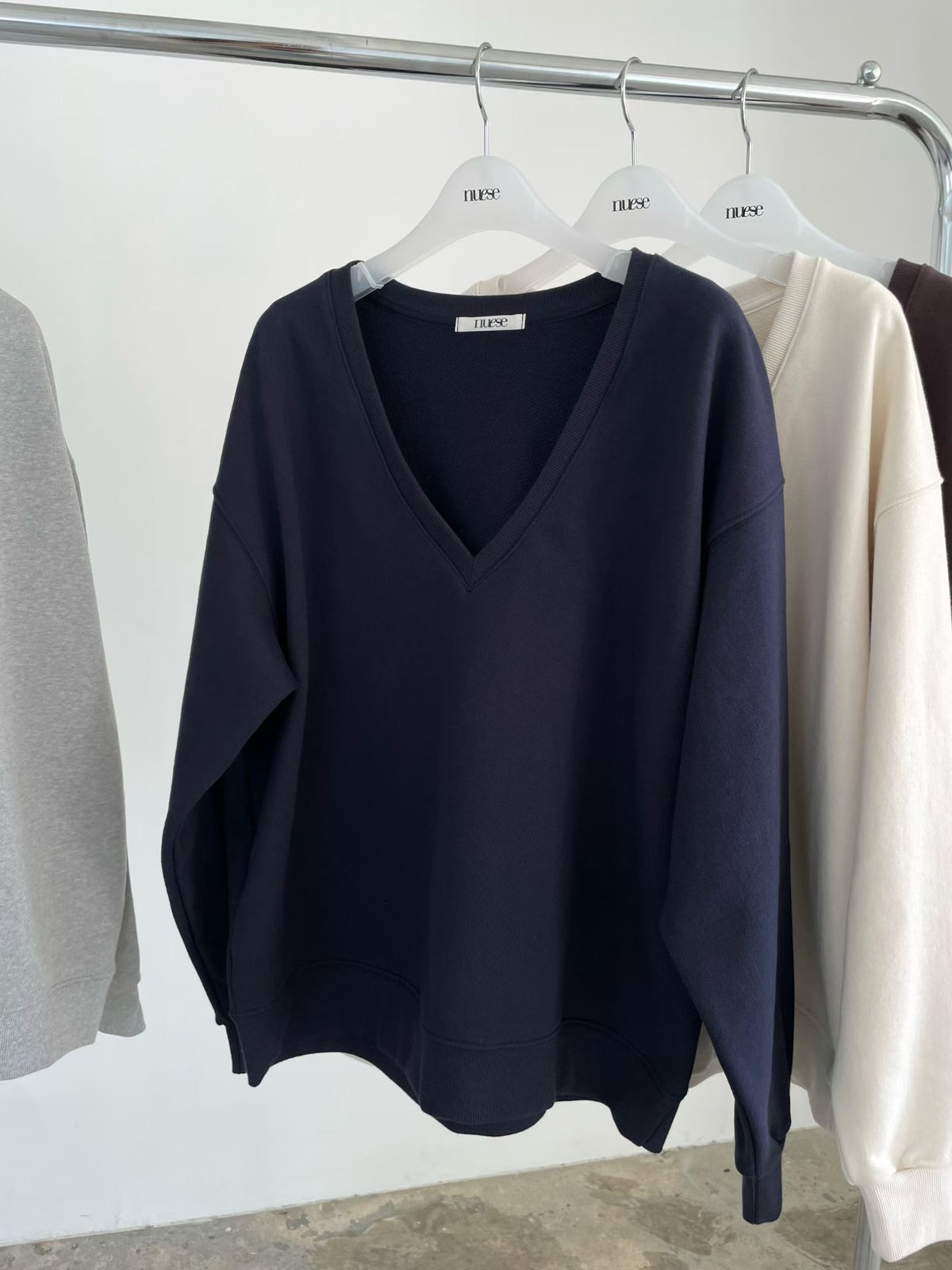 Korean APM Collection Relaxed Deep V-Neck Sweatshirt (Instock)