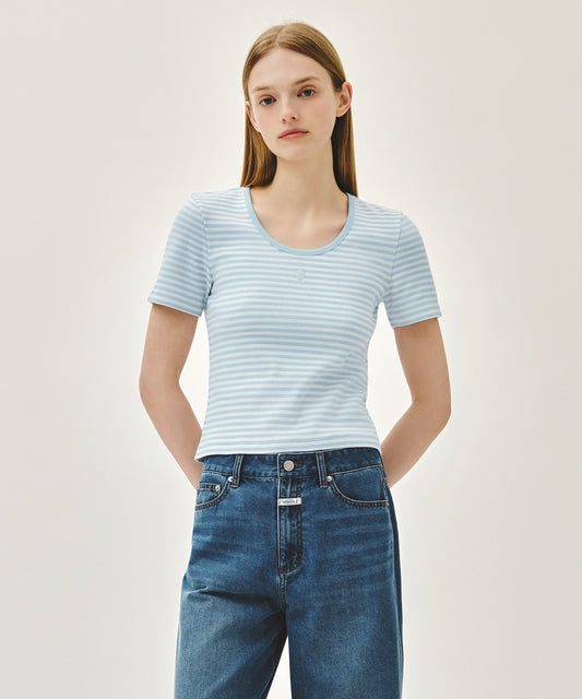 Marithe W DEEP NECK RINGER TEE Sky Blue (Instock)