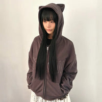 Korean ITZAVIBE Meow Cat Ear Hoodie Zip Up (Instock)
