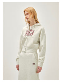Marithe W Embroidery Classic Logo Crop Hoodie Zipup Oatmeal(Instock)