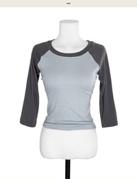 Korean Collection Tone-on-Tone Raglan 3/4 Sleeve Top (Instock)