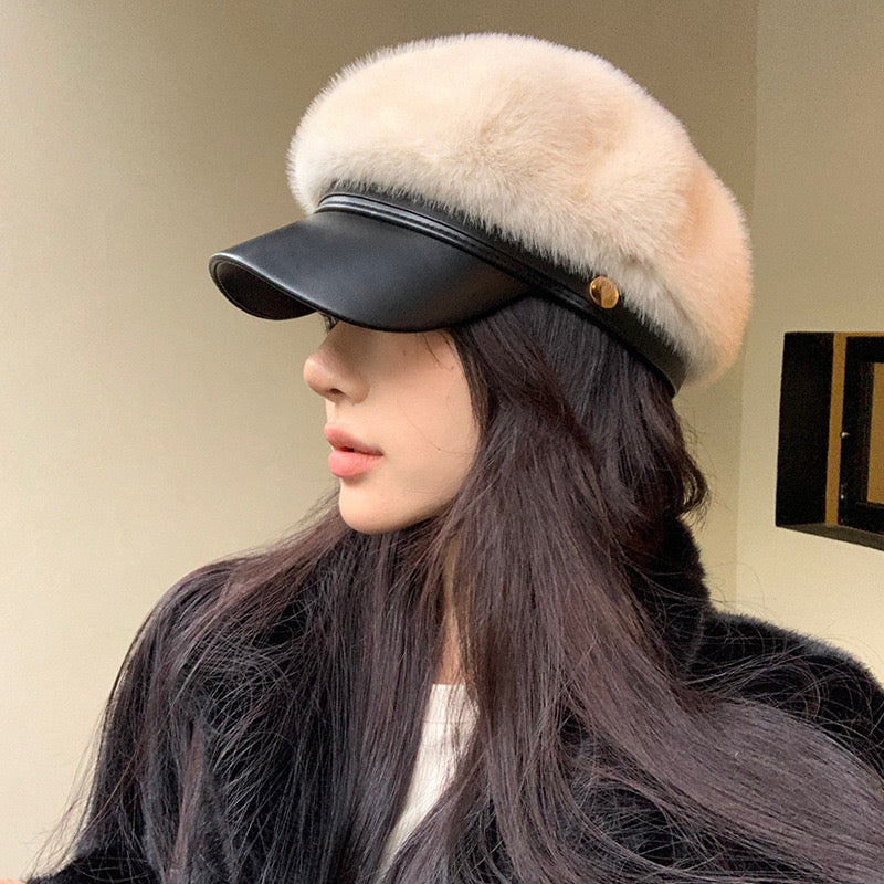 Kelly Designs Faux Mink Fur Newsboy Beret Cap (Instock)