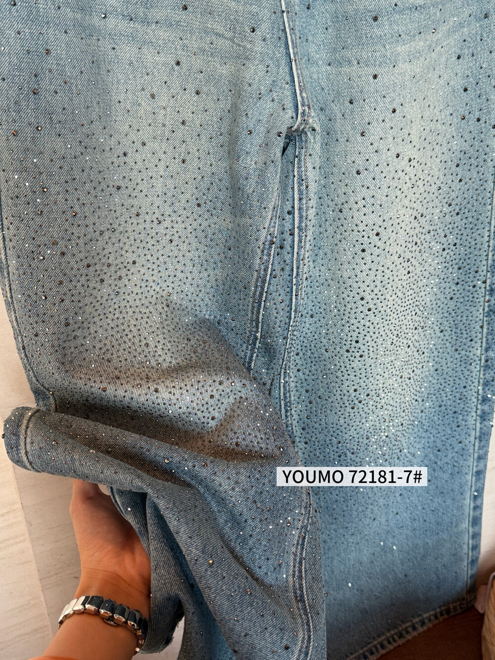 Kelly Designs Rhinestone Wide-Leg Jeans with Belt – Vintage Blue (Instock)