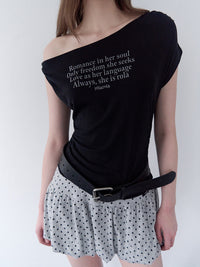 Rolarola LETTERING DRAPE OFF SHOULDER T-SHIRT BLACK (Instock)