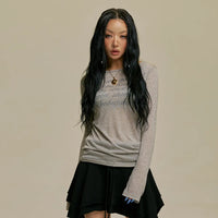 Gila Archive Lettering Sheer Wool-Blend Long Sleeve Top – Grey (Instock)