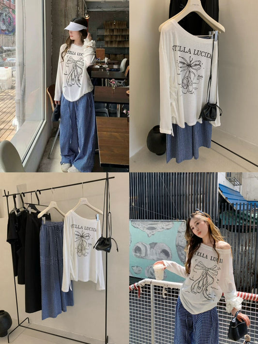 Kelly Designs Ribbon Shirt & Blue Pants Set (Instock)