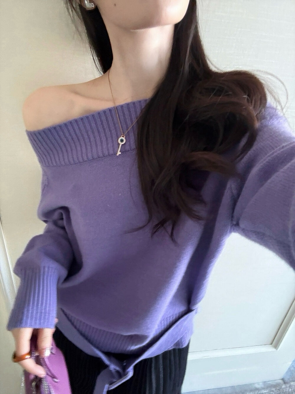 Kelly Designs Purple Wool Off Shoulder Top (Instock)