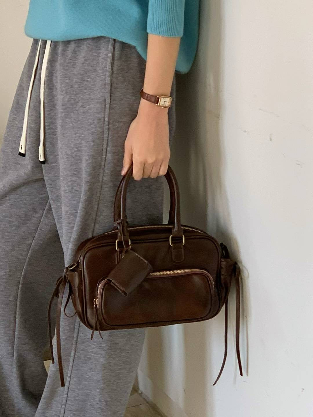 Korean APM Collection Ribbons Brown Hand Bag (Preorder)