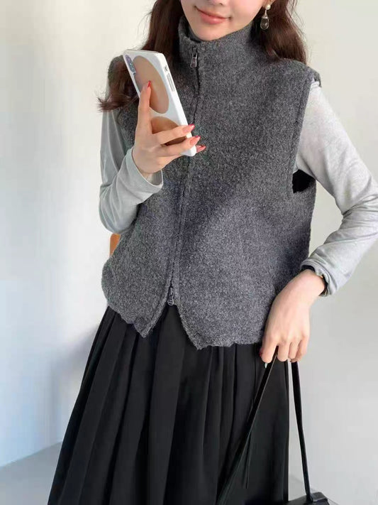 Korean APM Collection EGG Zip Up Dark Grey Wool Vest Jacket (2-3weeks)