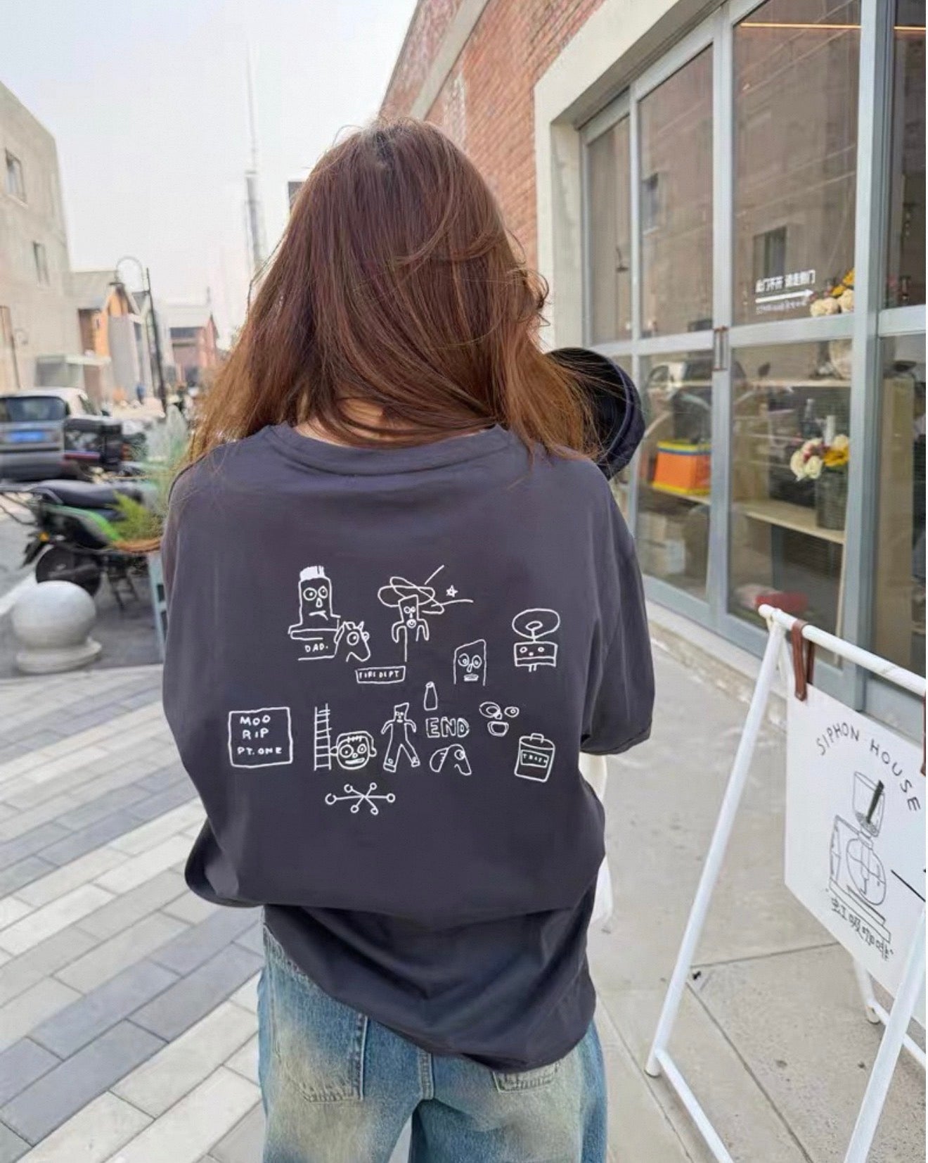 Kelly Designs Cartoons Oversize Charcoal TShirt (Instock)