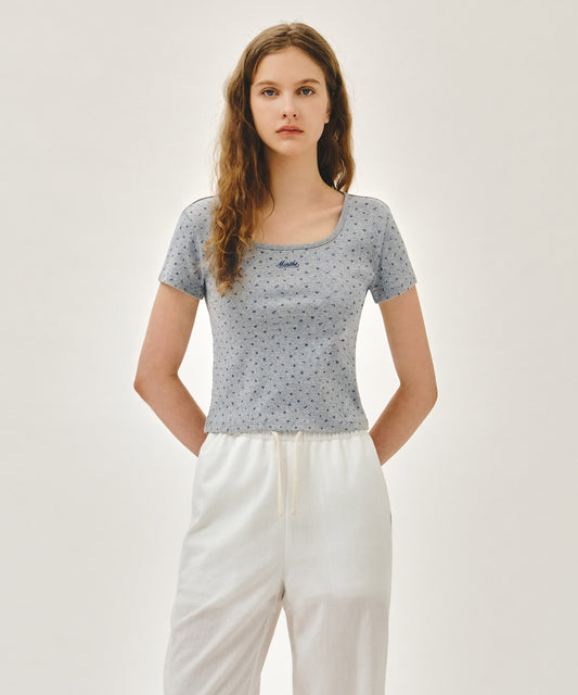 Marithe W FLOWER SLIM CROP TEE melange gray (Instock)