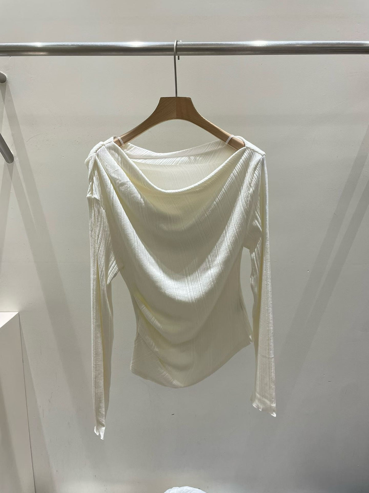 Korean APM Collection Draped Neck Ribbed Long Sleeve Top (Instock)