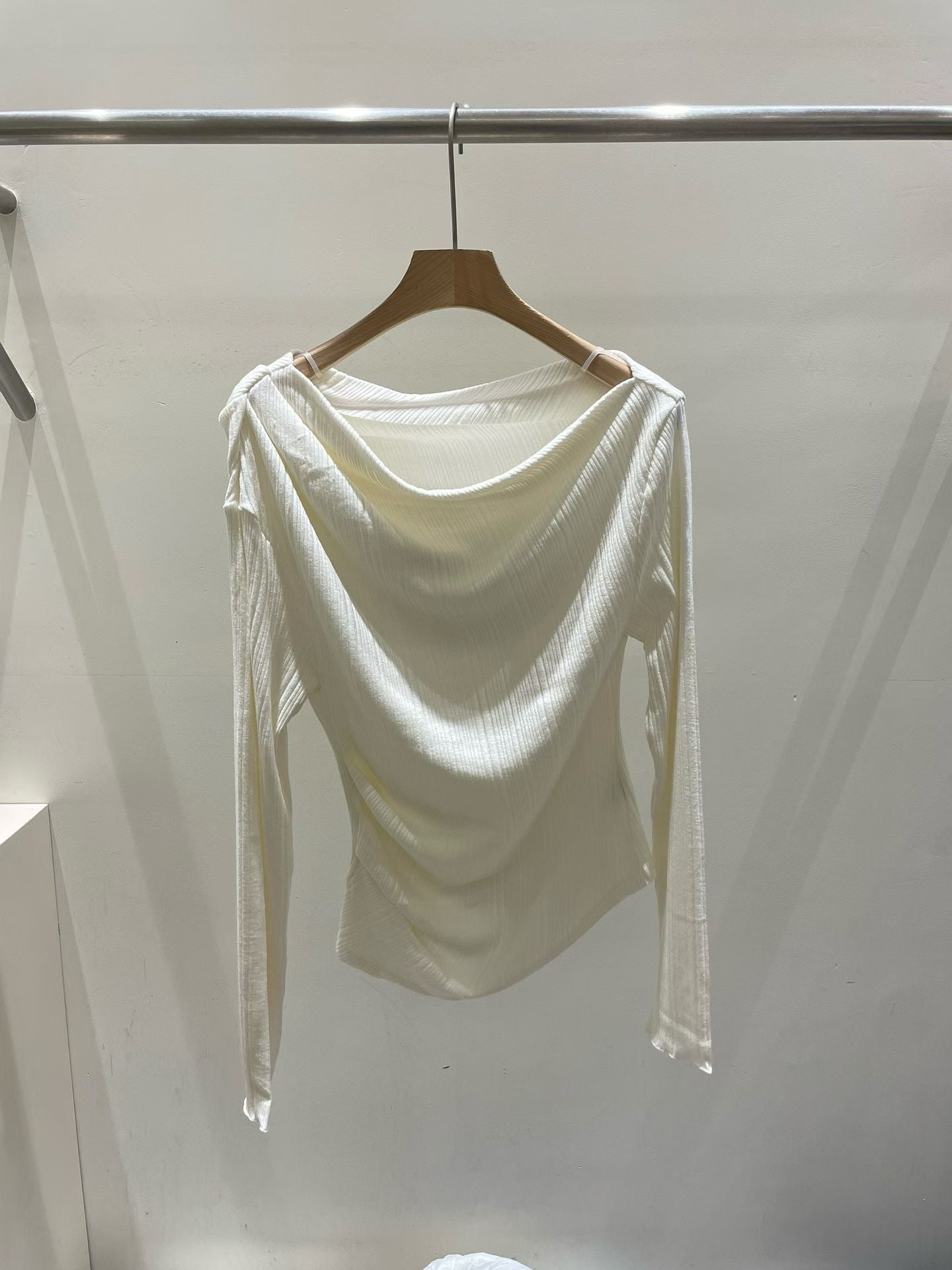 Korean APM Collection Draped Neck Ribbed Long Sleeve Top (Instock)