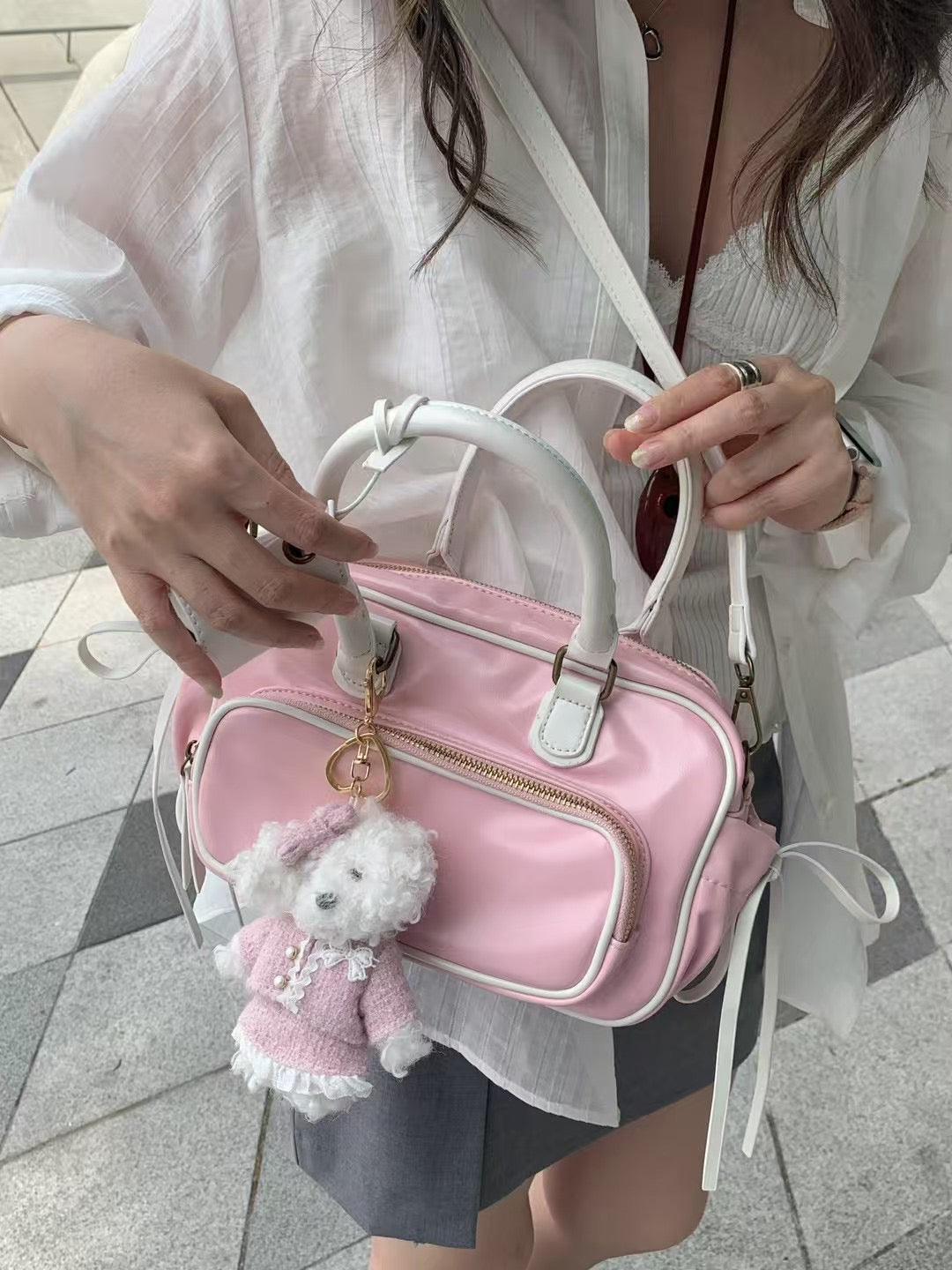 Korean APM Collection Leather Pink Bag with Earpod (Instock)