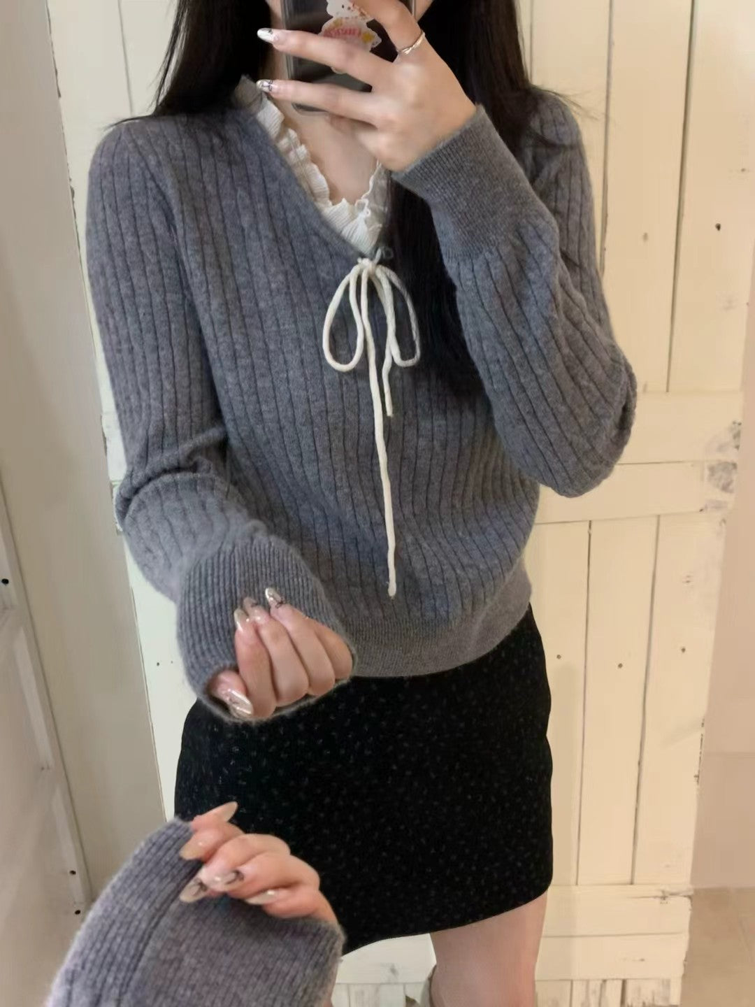 Kelly Designs Ribbon Layers Grey Wool Top (Instock)