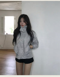 Korean Collection Grey High-Neck Cargo Zip-Up Jacket (Instock)