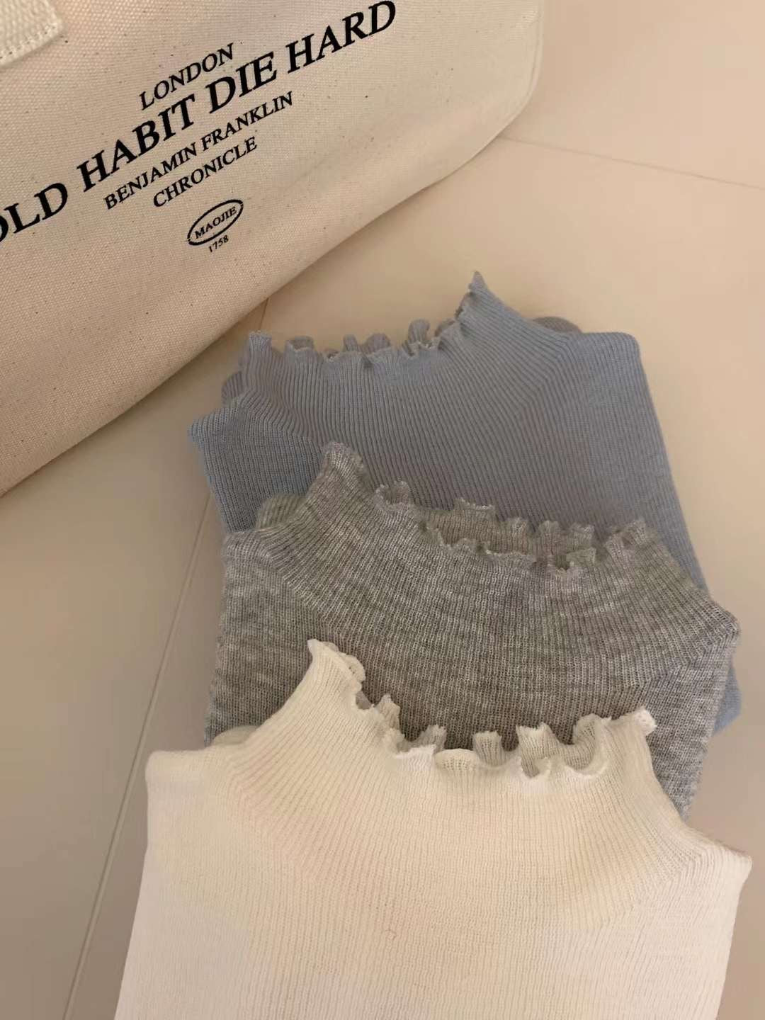 Kelly Designs Mid Neck Milk-Blue Wool Top(Instock)