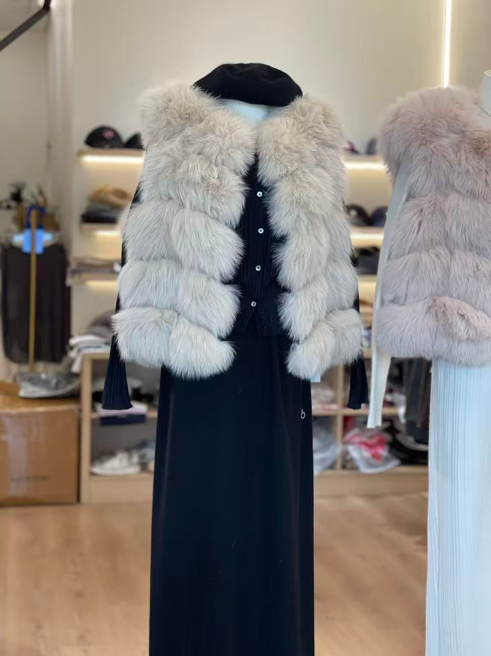 Kelly Designs Fox Fur Vest Jacket-2 Colors (Instock)