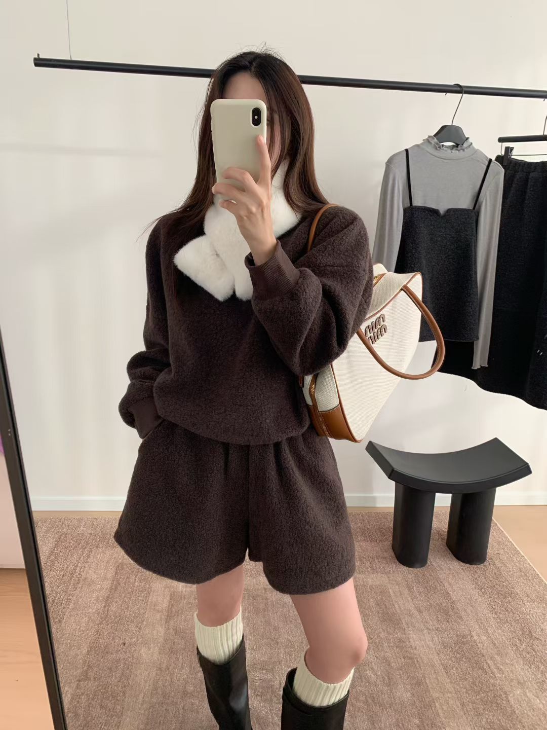 Kelly Designs Fleece Sweatshirt & Faux Fur Scarf 3-Piece Set (Instock)