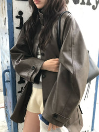 Korean Faux Leather Oversized Jacket  - 2 Colors (Instock)
