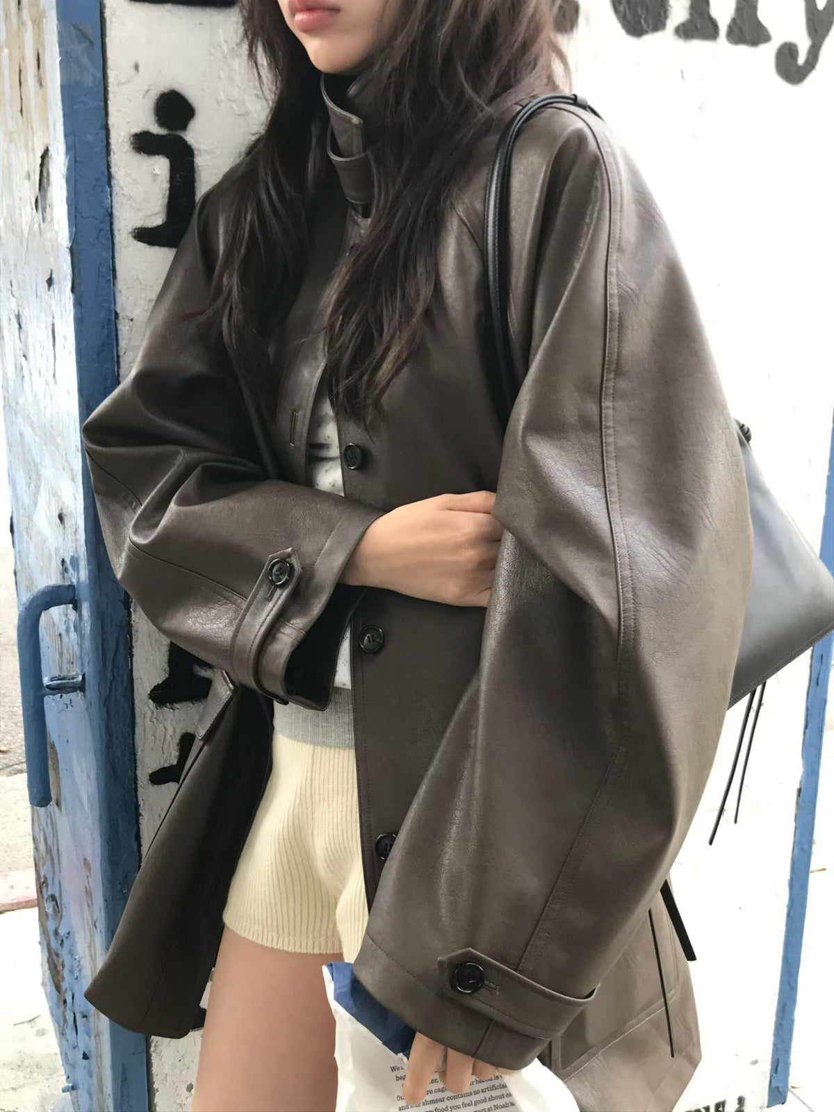 Korean Faux Leather Oversized Jacket  - 2 Colors (Instock)